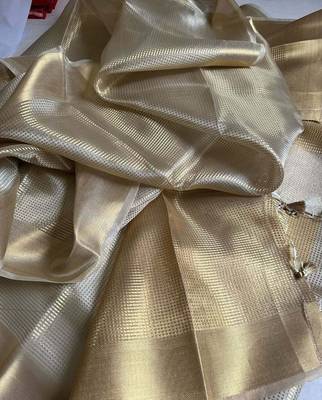 Beige tissue woven zari work saree with blouse 3