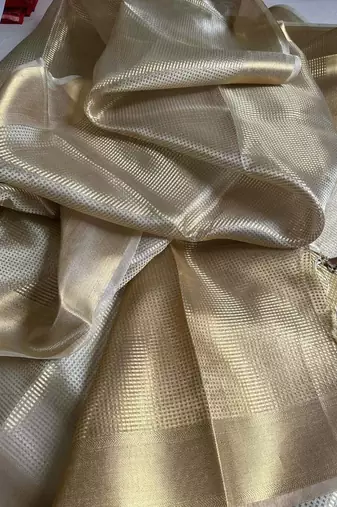 Beige tissue woven zari work saree with blouse