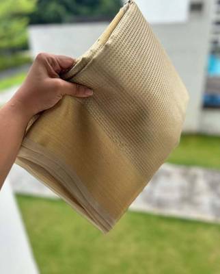 Beige tissue woven zari work saree with blouse 4
