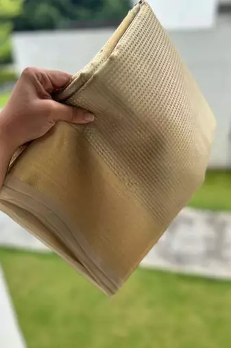 Beige tissue woven zari work saree with blouse