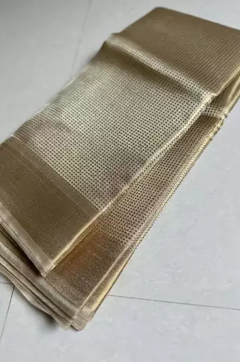 Beige tissue woven zari work saree with blouse