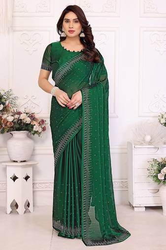 Green pure silk woven zari work saree with blouse