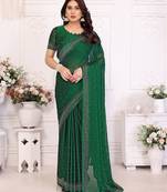 Green pure silk woven zari work saree with blouse