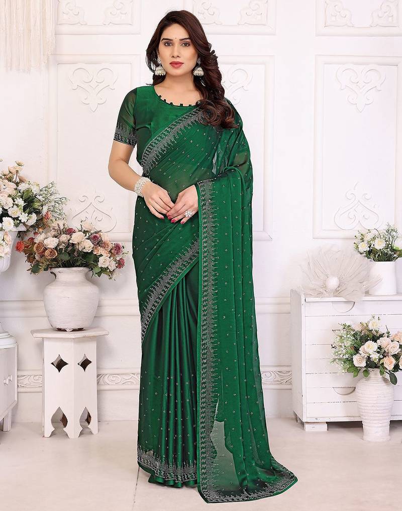 Green pure silk woven zari work saree with blouse