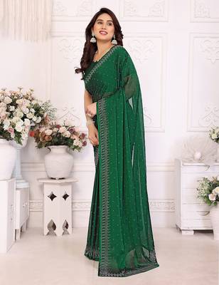 Green pure silk woven zari work saree with blouse 2