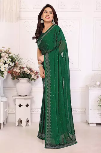 Green pure silk woven zari work saree with blouse