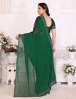 Green pure silk woven zari work saree with blouse 3