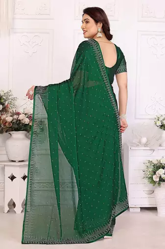 Green pure silk woven zari work saree with blouse