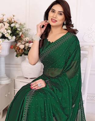 Green pure silk woven zari work saree with blouse 4