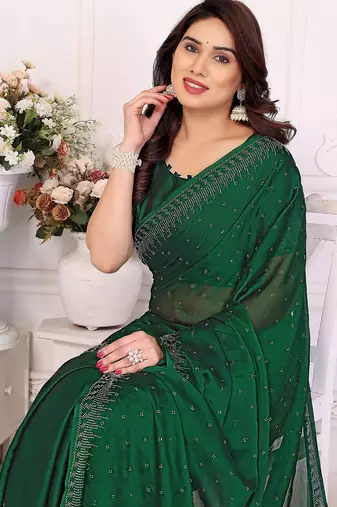 Green pure silk woven zari work saree with blouse