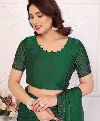 Green pure silk woven zari work saree with blouse 5