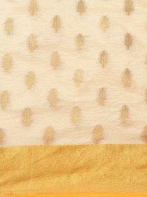 Cream gold tissue woven zari work saree with blouse 3