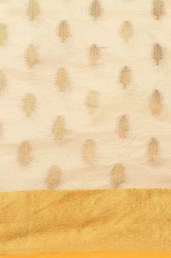 Cream gold tissue woven zari work saree with blouse