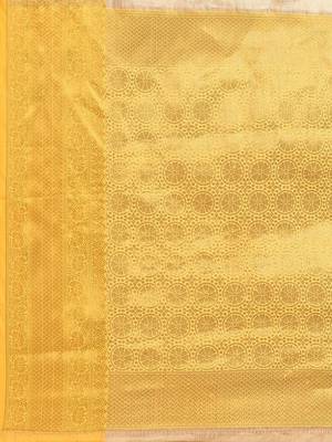 Cream gold tissue woven zari work saree with blouse 4