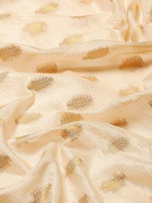 Cream gold tissue woven zari work saree with blouse 5
