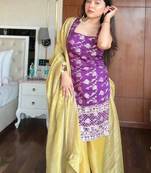 Purple Kurta with yellow Palazzo Set with dupatta