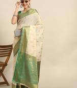 Cream gold tissue woven zari work saree with blouse