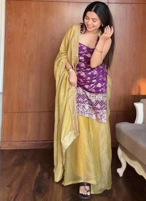 Purple Kurta with yellow Palazzo Set with dupatta 2
