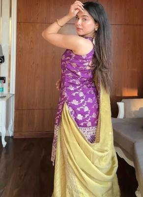 Purple Kurta with yellow Palazzo Set with dupatta 3