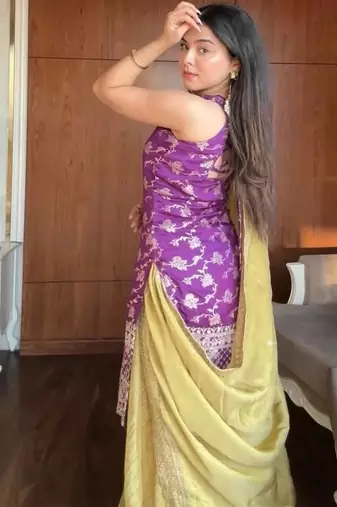 Purple Kurta with yellow Palazzo Set with dupatta