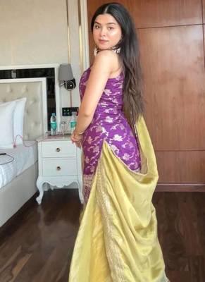 Purple Kurta with yellow Palazzo Set with dupatta 4