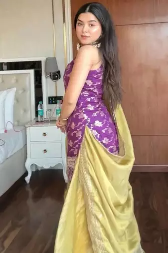 Purple Kurta with yellow Palazzo Set with dupatta