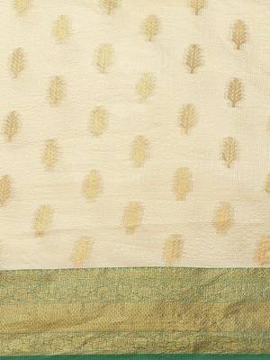 Cream gold tissue woven zari work saree with blouse 4