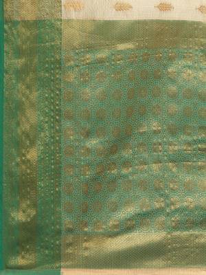 Cream gold tissue woven zari work saree with blouse 5
