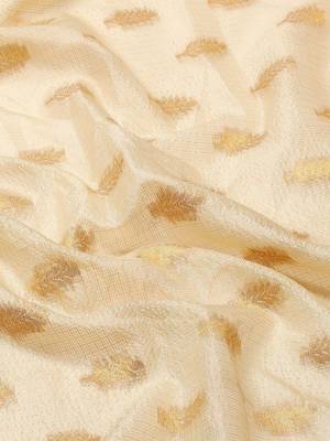 Cream dark blue tissue woven zari work saree with blouse 5