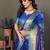 Blue pure silk woven zari work saree with blouse