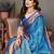 Light blue pure silk woven zari work saree with blouse