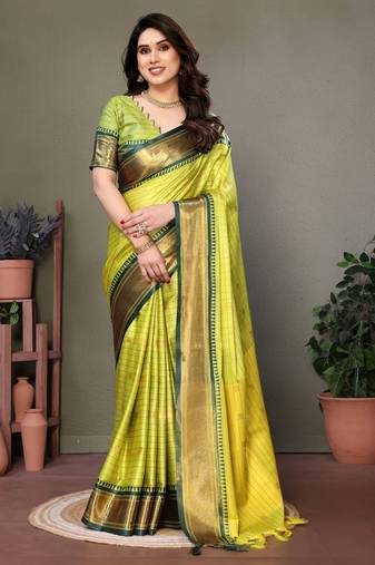 Light green pure silk woven zari work saree with blouse