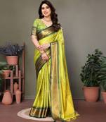 Light green pure silk woven zari work saree with blouse