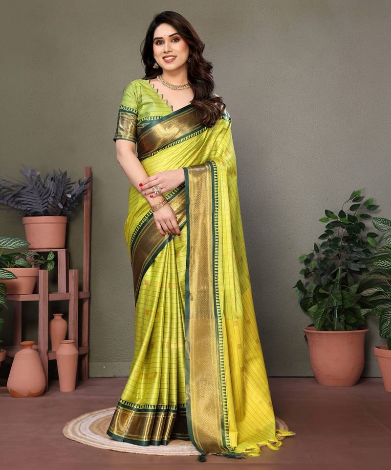 Light green pure silk woven zari work saree with blouse