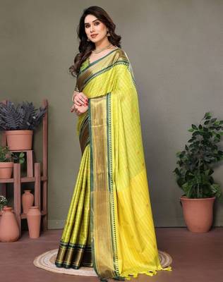 Light green pure silk woven zari work saree with blouse 4