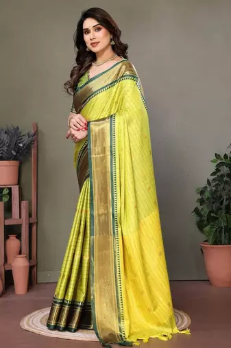 Light green pure silk woven zari work saree with blouse