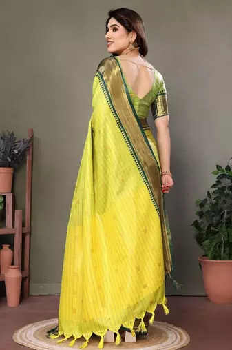 Light green pure silk woven zari work saree with blouse