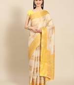 Cream gold tissue woven zari work saree with blouse