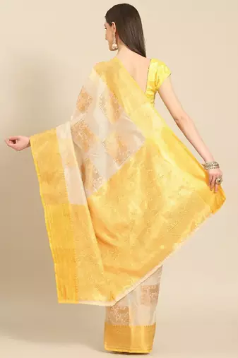 Cream gold tissue woven zari work saree with blouse