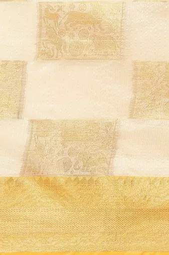 Cream gold tissue woven zari work saree with blouse