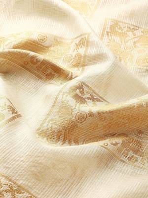 Cream gold tissue woven zari work saree with blouse 4