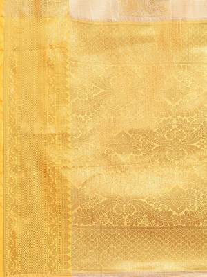 Cream gold tissue woven zari work saree with blouse 5
