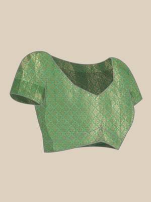 Cream green tissue woven zari work saree with blouse 3