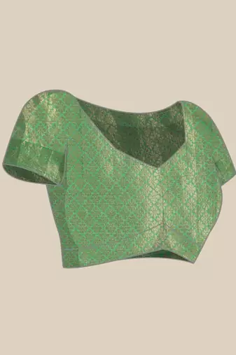 Cream green tissue woven zari work saree with blouse