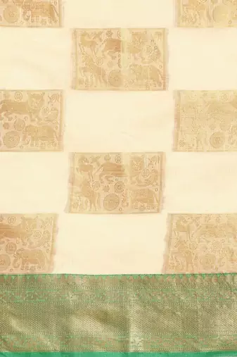 Cream green tissue woven zari work saree with blouse
