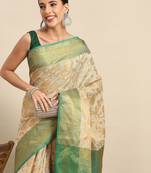 Green beige tissue woven zari work saree with blouse