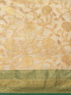 Green beige tissue woven zari work saree with blouse 4
