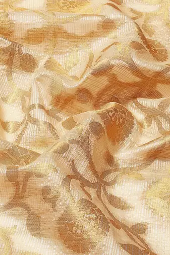 Beige blue tissue woven zari work saree with blouse