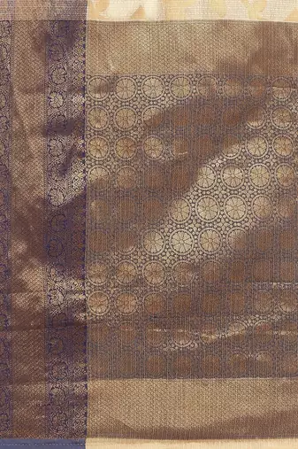 Beige blue tissue woven zari work saree with blouse