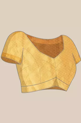 Yellow beige tissue woven zari work saree with blouse